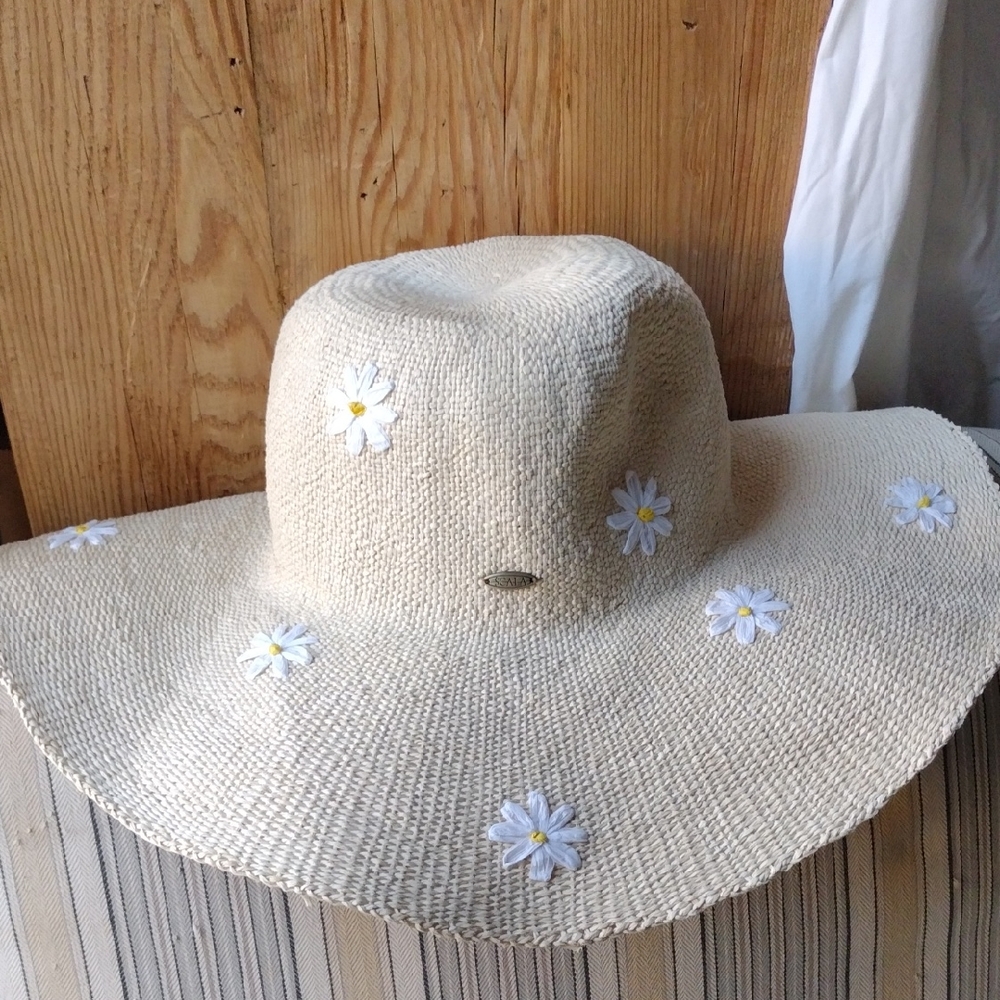 Scala Natural Straw Hat with White Floral Accents